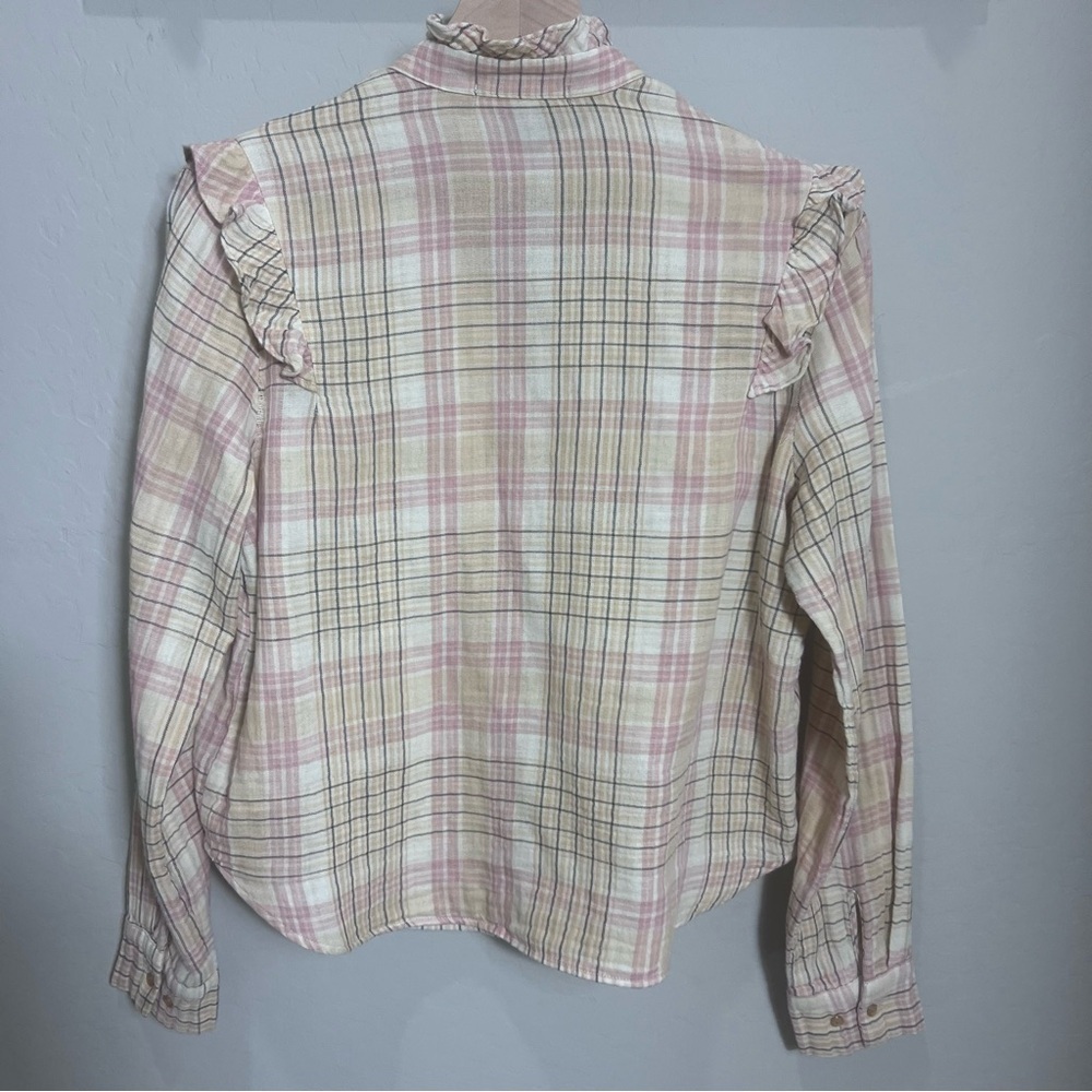 Christy Dawn Plaid Flannel Blouse Top Shirt Cottagecore Ruffle Button Western - Picture 3 of 16
